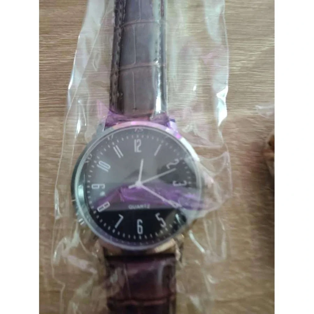 Men's Quartz Wristwatch Brown Faux Leather Strap Silver‎ Tone Case